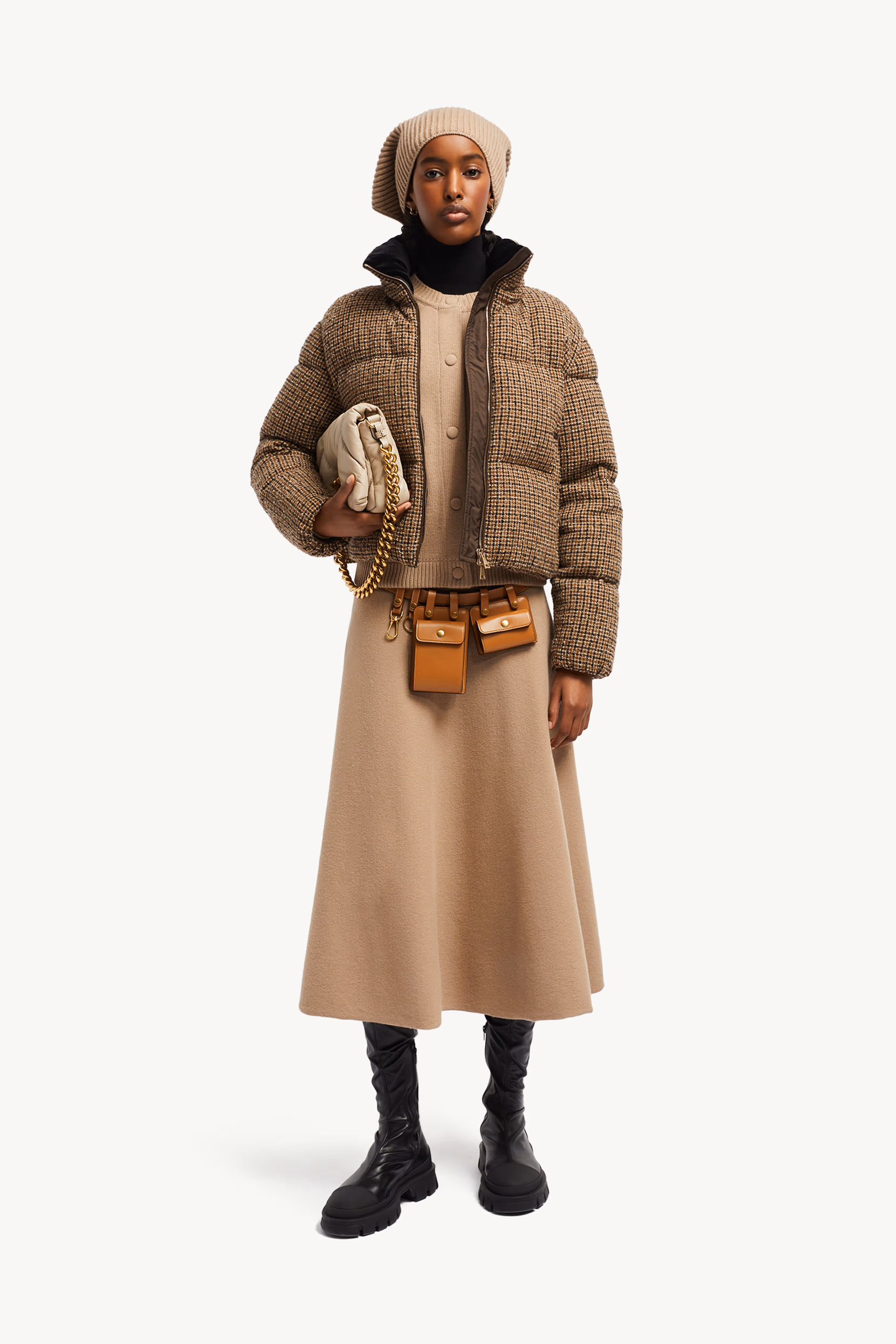 Plumífero corto bouclé de lana Seboune Mujer Beige & Negro Moncler 0